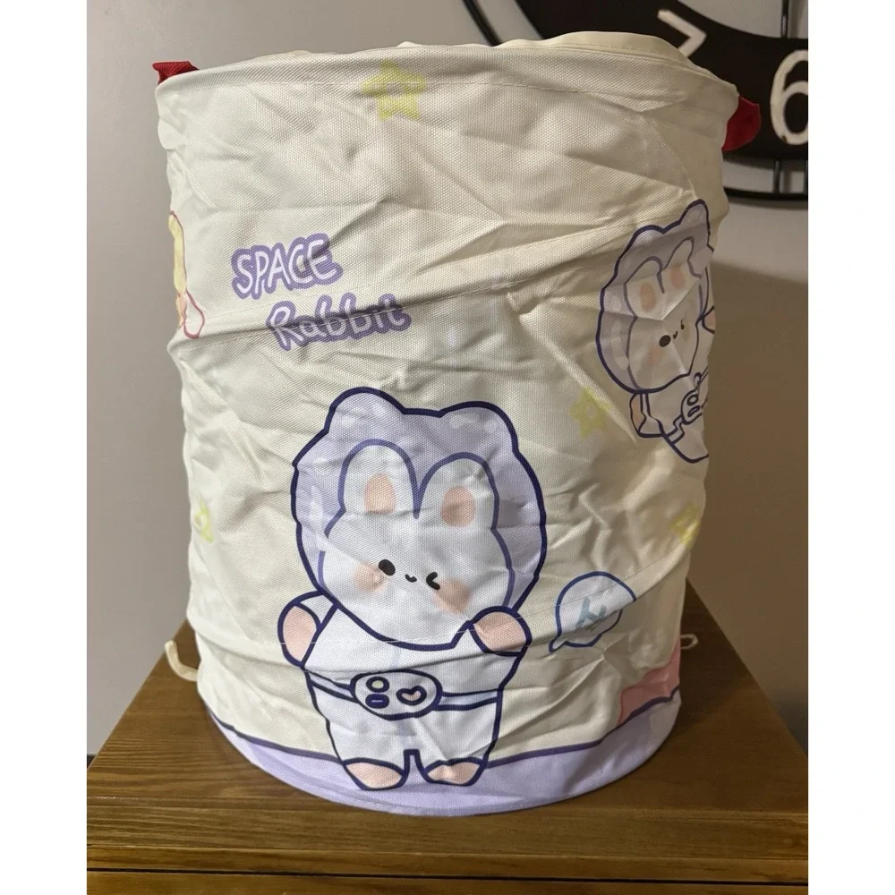 Zuhnn Laundry Bin Unisex OS White Good Space Rabbit Foldable Toy Bucket Bin
